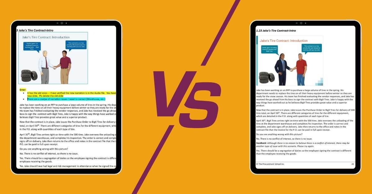 Example of the course updates and re-design for the Procurement School completed by PathWise Solutions in 2024