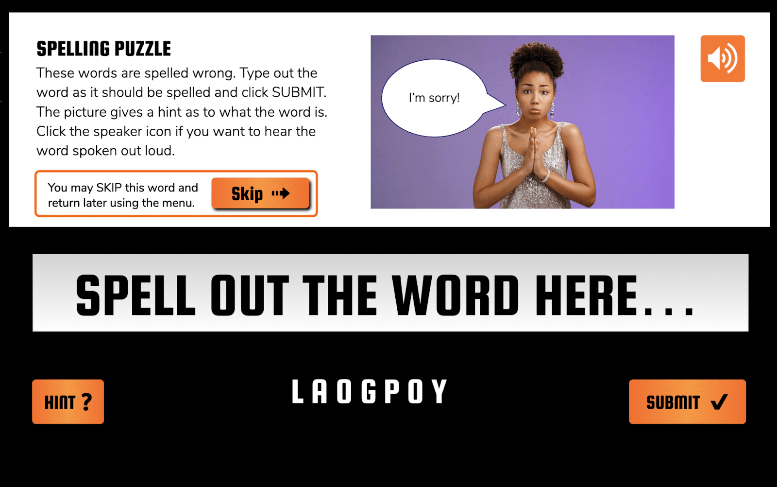 Example of a spelling puzzle for youth aged 15 and up