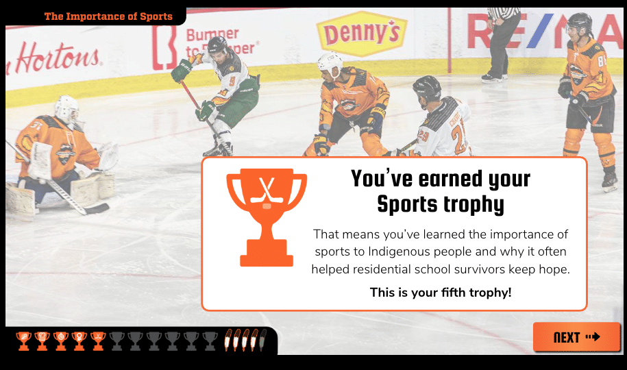 Example of how learners collect trophies and hidden “eagle feathers” as they progress